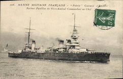 CPA Bateau Guerre Patrie Cuirasse d'escadre Battant pavillon du Vice Amiral Commandant en chef 