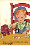 CPA Fantaisie Illustrateur Enfant De Chien 