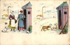 CPA Fantaisie Illustrateur Femme Militaria Chien Chiens 