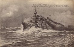 Vintage Postcard Warship Armours Fatherland moving by heavy weather