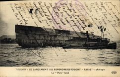 Vintage Postcard Warship Toulon the launching of the superdreadnought Paris Paris launches