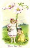 CPA Fantaisie Fleurs Enfants Envoi d'un ami 