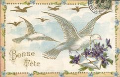 Vintage Postcard Fantasy Flowers Doves Good festival
