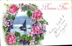 CPA Fantaisie Fleurs Bateau Bonne fete 
