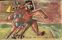 CPA Fantaisie Illustrateur Vacances ideales La mer d'un cote la fille de l'autre 