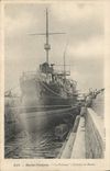 Vintage Postcard Warship Pothuau Cruiser with the basin
