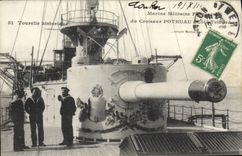 Vintage Postcard historical Warship Turret of the Pothuau cruiser Dimensions Starboard