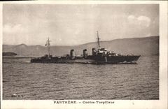 Vintage Postcard Warship Panther Against Destroyer