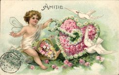 CPA Fantaisie Fleurs Ange Colombes