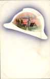 CPA Fantaisie Casque Militaria Paysage 