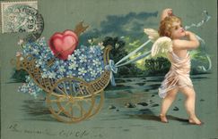 CPA Fantaisie Fleurs Ange Colombes