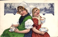 CPA Fantaisie Enfants Hollande Moulin a vent 