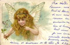 CPA Fantaisie Illustrateur Enfant Ange Papillon 