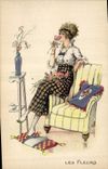 CPA Fantaisie Illustrateur Femme Les fleurs 