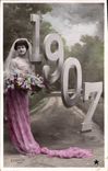 CPA Fantaisie Fleurs Annee 1907 Femme 