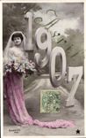 CPA Fantaisie Fleurs Annee 1907 Femme 