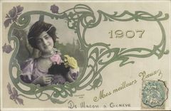 CPA Fantaisie Fleurs Annee 1907 Femme 