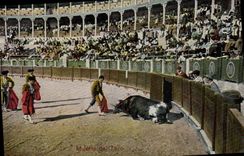 Postal Corrida Curso de toros Muerte de Toro