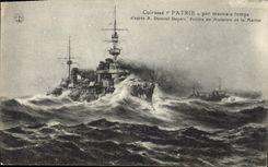 CPA Bateau de Guerre Cuirasse Patrie par mauvais temps 