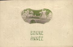 Vintage Postcard Fantaisie Windmill Happy new year