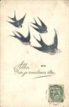 Vintage Postcard Fantasy Swallows