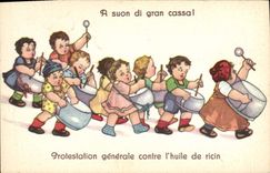 Vintage Postcard Fantasy Children general Protest against the castor oil