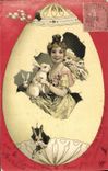 Vintage Postcard Fantasy Child wife Rabbits egg