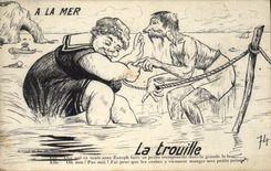CPA Fantaisie A la mer La trouille 