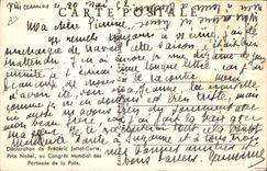 Vintage Postcard Declaration of Joliot Currie Nobel Prize to the World congress of the Partisans of Peace