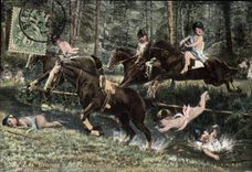 Vintage Postcard Horsemanship Equestrian sports Horse races the pit Babes Children