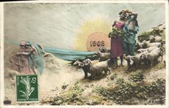 CPA Fantaisie Annee 1908 Moutons