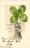 CPA Fantaisie Annee Enfant Trefles Fleurs 