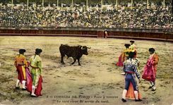 Postal Corrida Corrida de toros Toro allí torreros