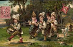 Vintage Postcard Fantasy Children Drum Dog