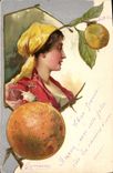 Vintage Postcard Fantasy Woman Fruit