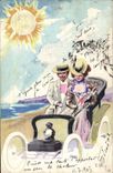 Vintage Postcard Fantasy Automobile Illustrator Woman Sun Be