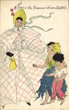 Vintage Postcard Fantasy Illustrator Mode the 1830 charitable lady Children Woman