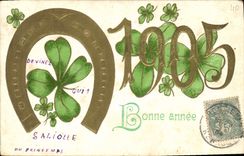 Vintage Postcard Fantaisie Year 1905 Horseshoe Trefles