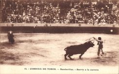 CPA Corrida Course de Taureaux Banderillas Suerte a la carrera 
