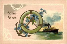 Vintage Postcard Fantaisie Flowers Boat Anchors Bulgaria Bulgaria