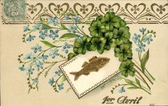 Vintage Postcard Fantasy Flowers Poisson April 1st Clover