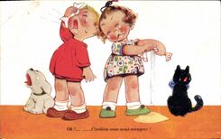 CPA Fantaisie Enfants Chat Chien 