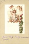 Vintage Postcard Fantasy Child Angel Lamb