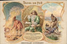 Vintage Postcard Daniel de Foe Robinson Crusoe Publicity agent and novelist Lombart Chocolate