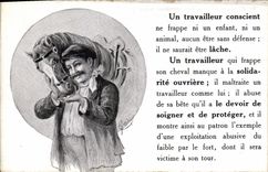 CPA Cheval Equitation Hippisme Un travailleur conscient