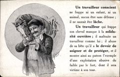 CPA Cheval Equitation Hippisme Un travailleur conscient