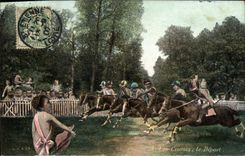 Vintage Postcard Horse Horsemanship Equestrian sports Children races the departure
