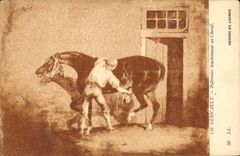 CPA Cheval Equitation Hippisme Gericault Palfrenier bouchonnant un cheval Dessins du Louvre Paris