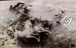 Vintage Postcard Fantasy Year 1909 Woman Horses
