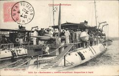 CPA Bateau de Guerre La Sarbacane contre torpilleur Inspection a bord 